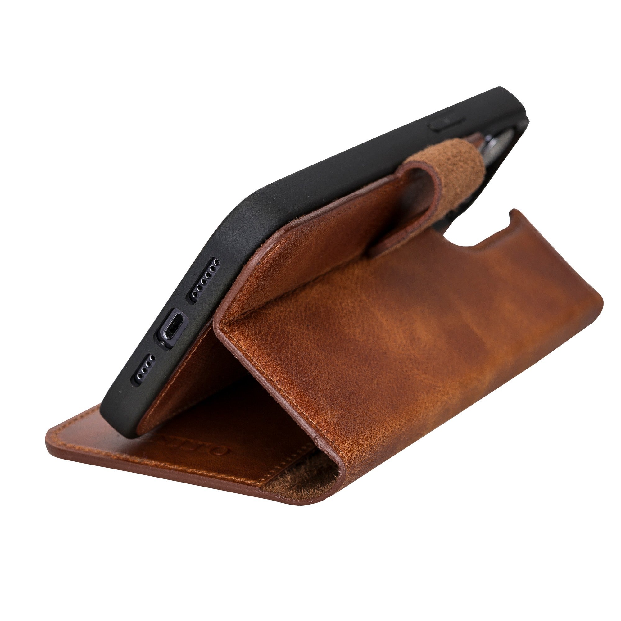 Torro iPhone 15 Pro Leather Wallet Case (with Stand Function) - Dark Brown