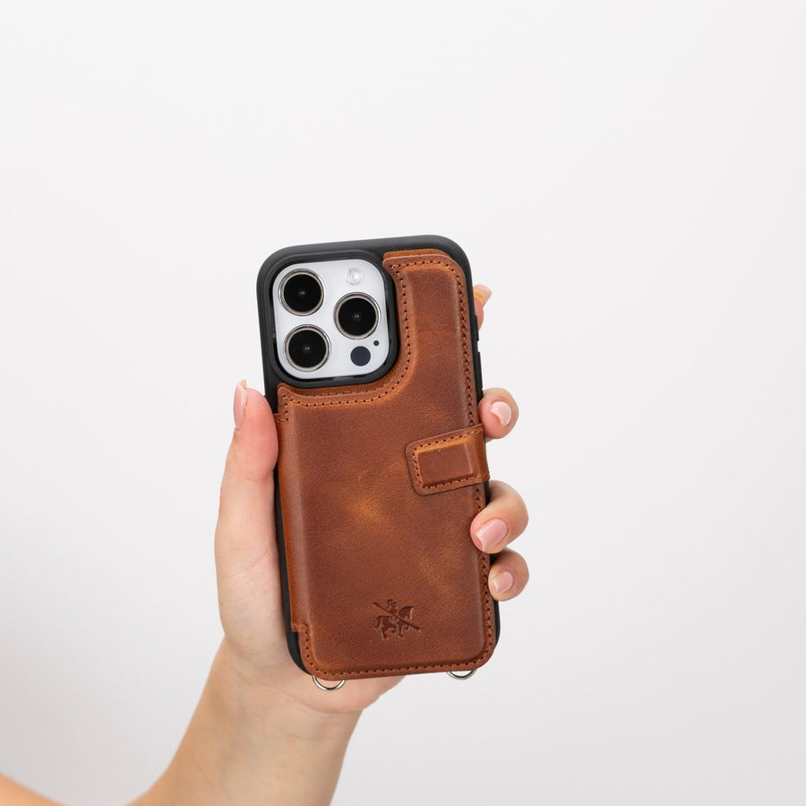 Fermo Funda de cuero para teléfono con billetera cruzada para iPhone 15 Pro