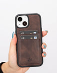 Funda tipo billetera de cuero Capri Snap On para iPhone 15