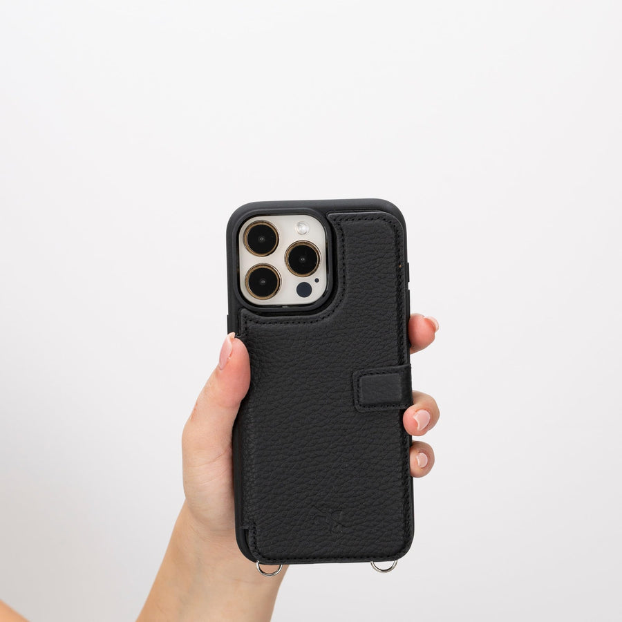 Fermo Funda de cuero para teléfono con billetera cruzada para iPhone 15 Pro Max