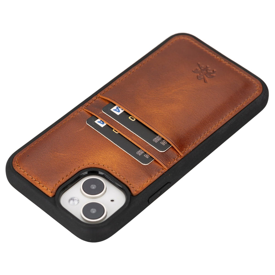 Funda tipo billetera de cuero Capri Snap On para iPhone 15