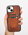 Funda tipo billetera de cuero Capri Snap On para iPhone 15