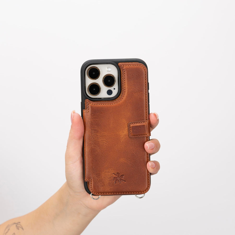 Fermo Funda de cuero para teléfono con billetera cruzada para iPhone 15 Pro Max