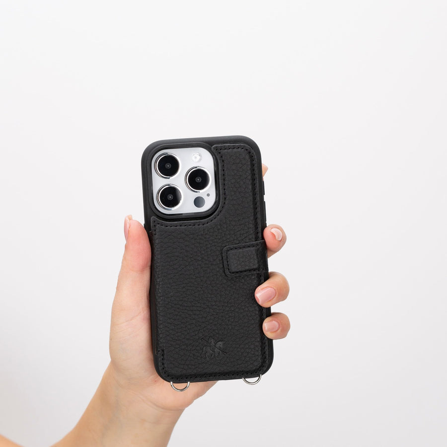 Fermo Funda de cuero para teléfono con billetera cruzada para iPhone 15 Pro