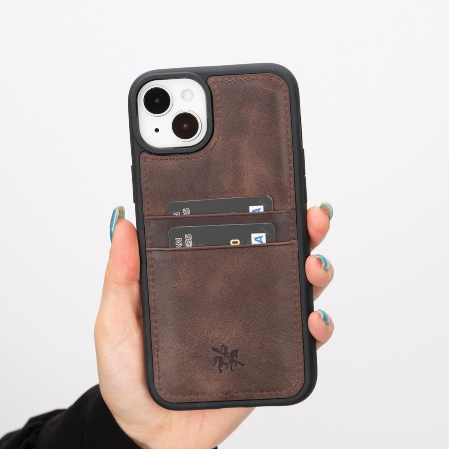 Funda tipo billetera de cuero Capri Snap On para iPhone 15 Plus