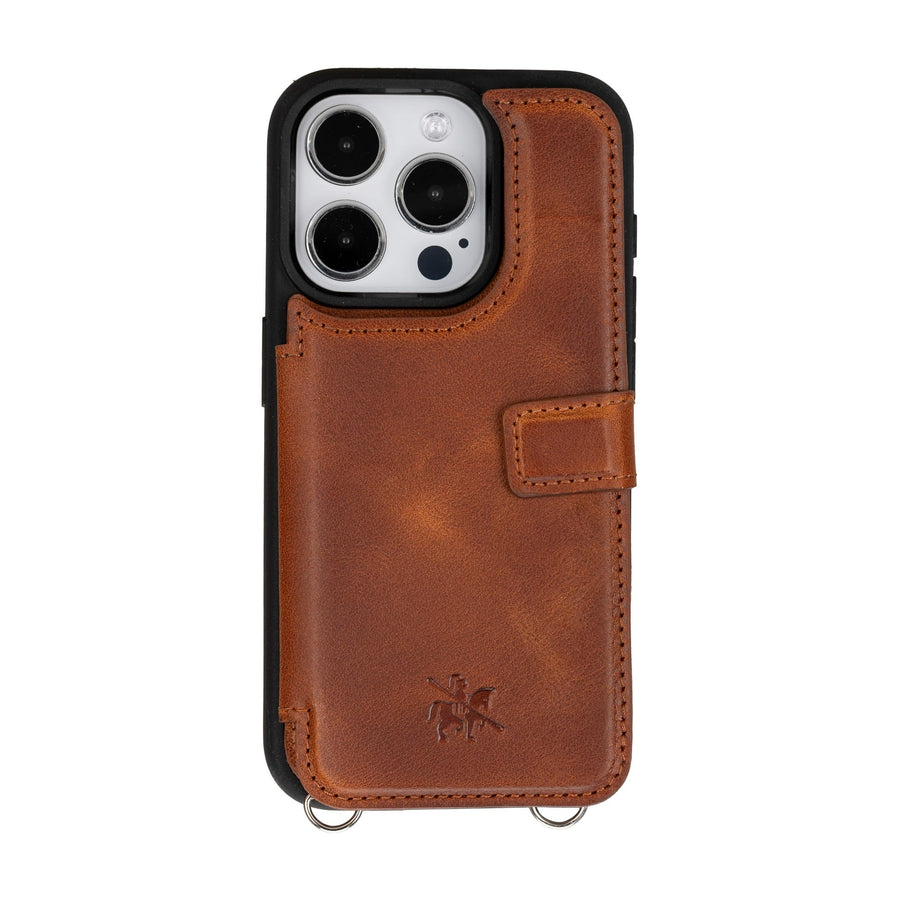 Fermo Funda de cuero para teléfono con billetera cruzada para iPhone 15 Pro