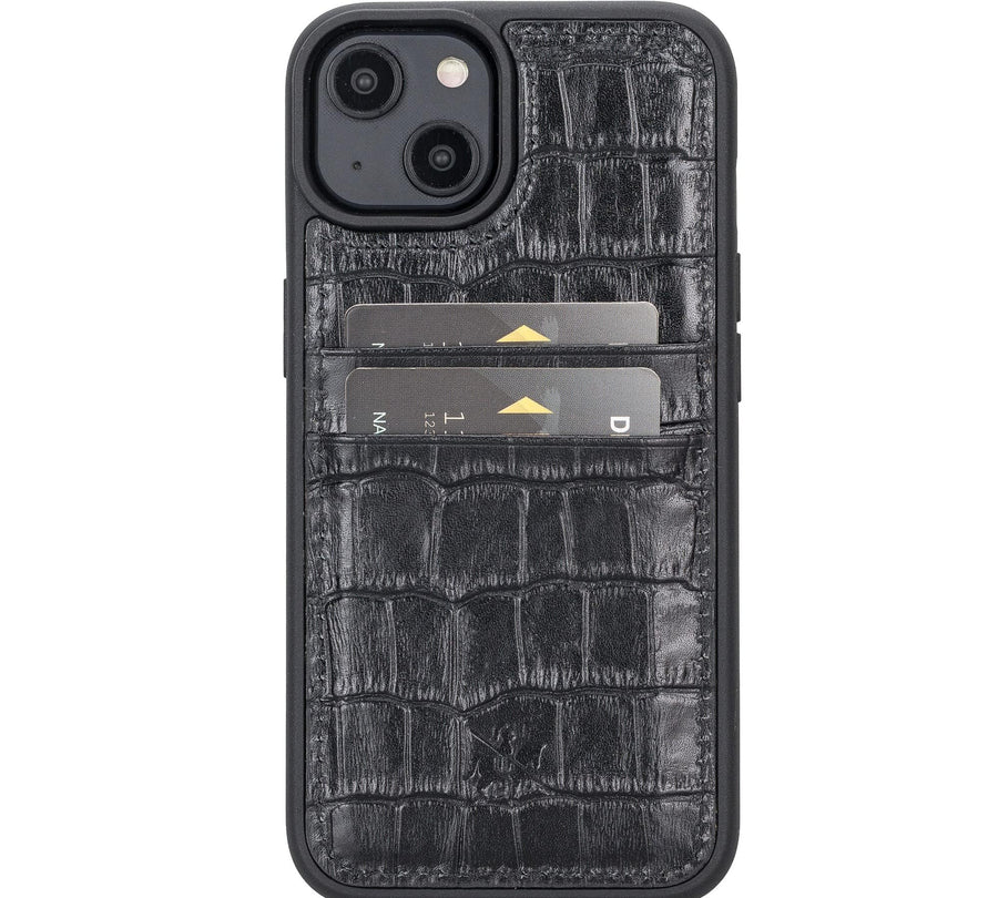 Funda tipo billetera de cuero Capri Snap On para iPhone 15