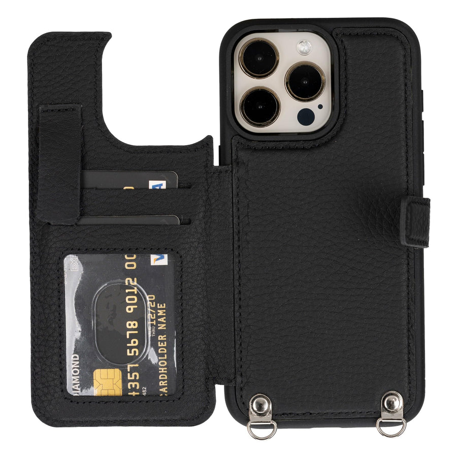 Fermo Funda de cuero para teléfono con billetera cruzada para iPhone 15 Pro Max