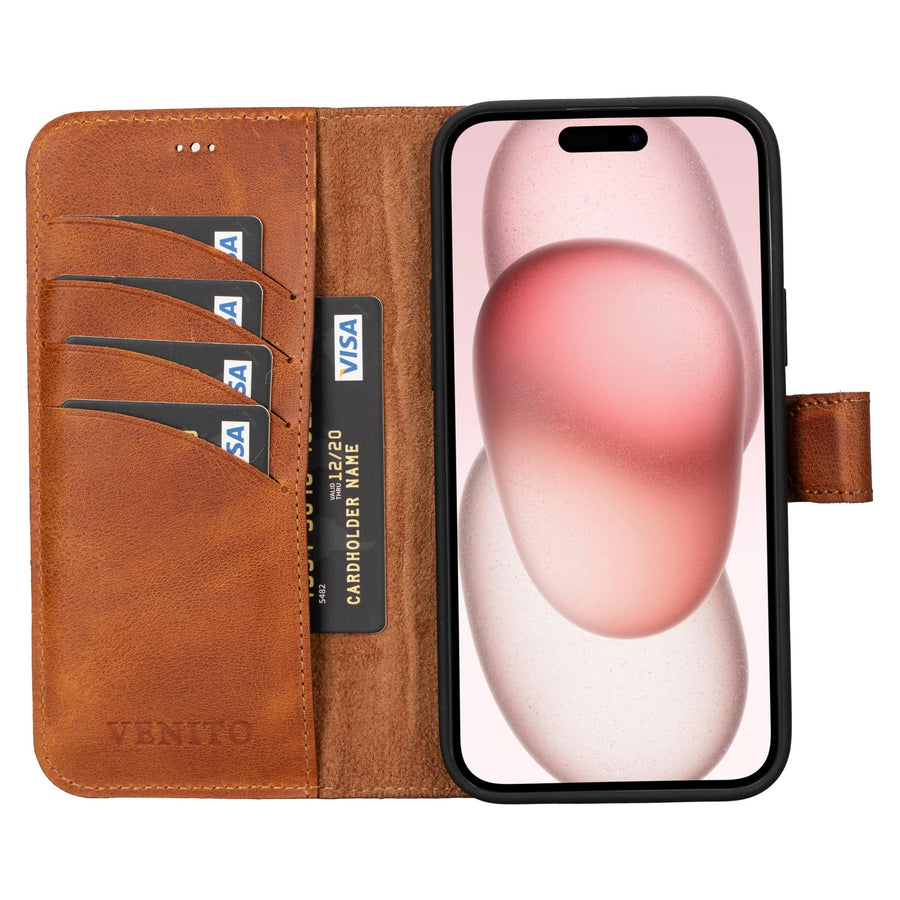 Funda tipo billetera de cuero desmontable con bloqueo RFID Ravenna para iPhone 15 Plus