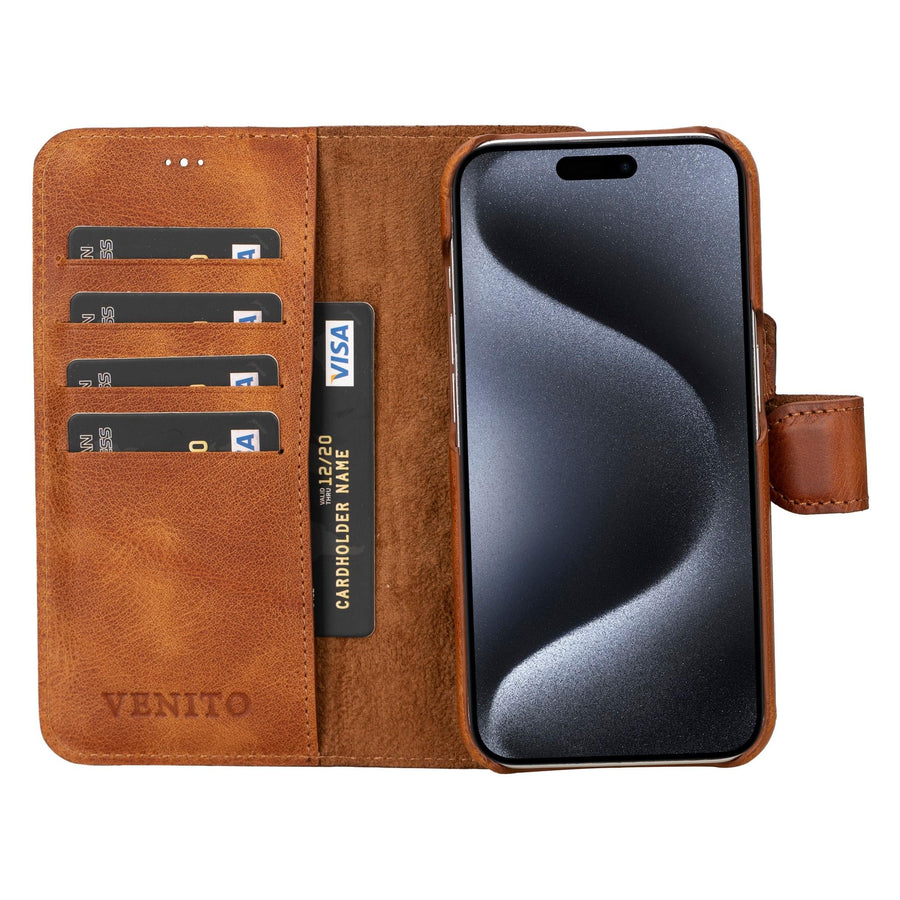 Funda tipo billetera de cuero con bloqueo RFID Florence para iPhone 15 Pro