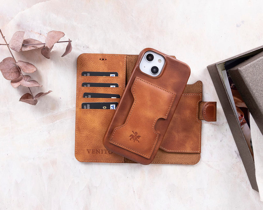 Funda tipo billetera de cuero con bloqueo RFID Florence para iPhone 14 Plus