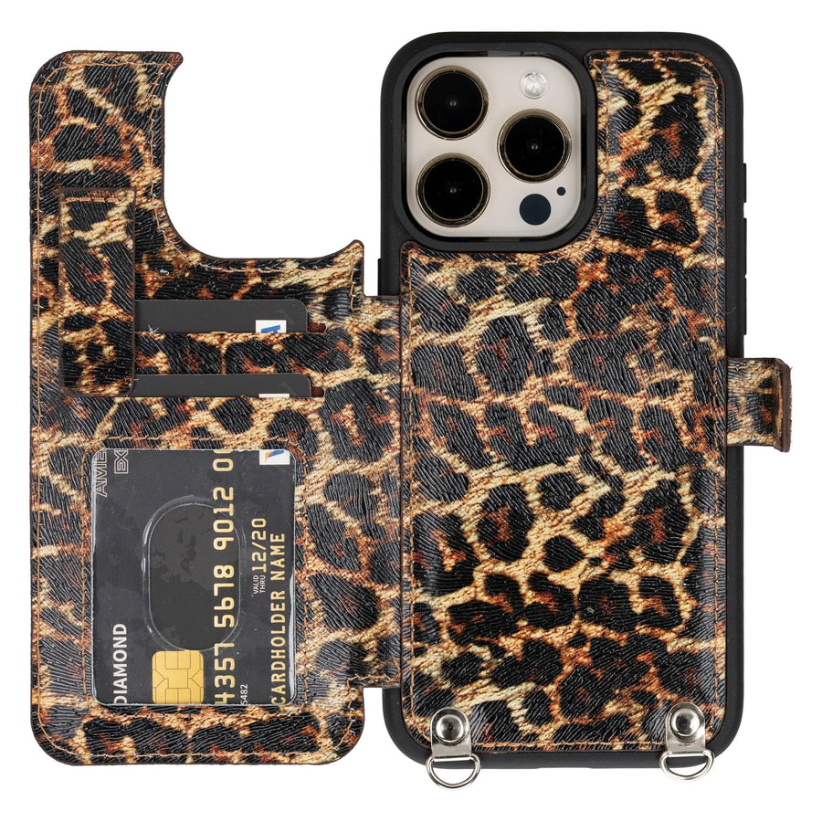 Fermo Funda de cuero para teléfono con billetera cruzada para iPhone 15 Pro Max