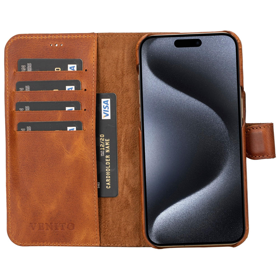 Funda tipo billetera de cuero con bloqueo RFID Florence para iPhone 15 Pro Max