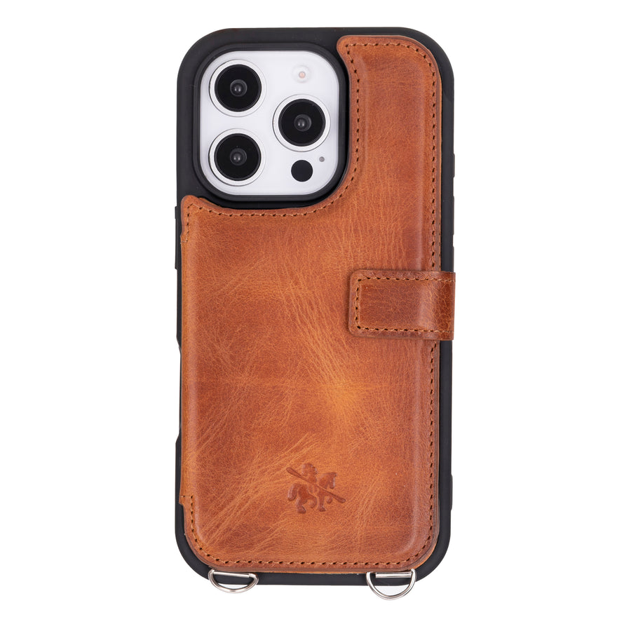 Fermo Funda de cuero para teléfono con billetera cruzada para iPhone 15 Pro Max