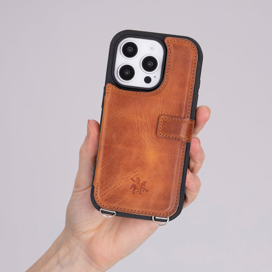 Fermo Funda de cuero para teléfono con billetera cruzada para iPhone 15 Pro Max