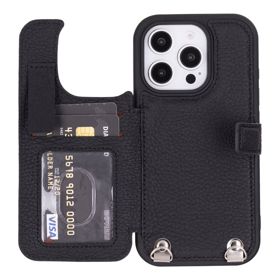 Fermo Funda de cuero para teléfono con billetera cruzada para iPhone 15 Pro Max