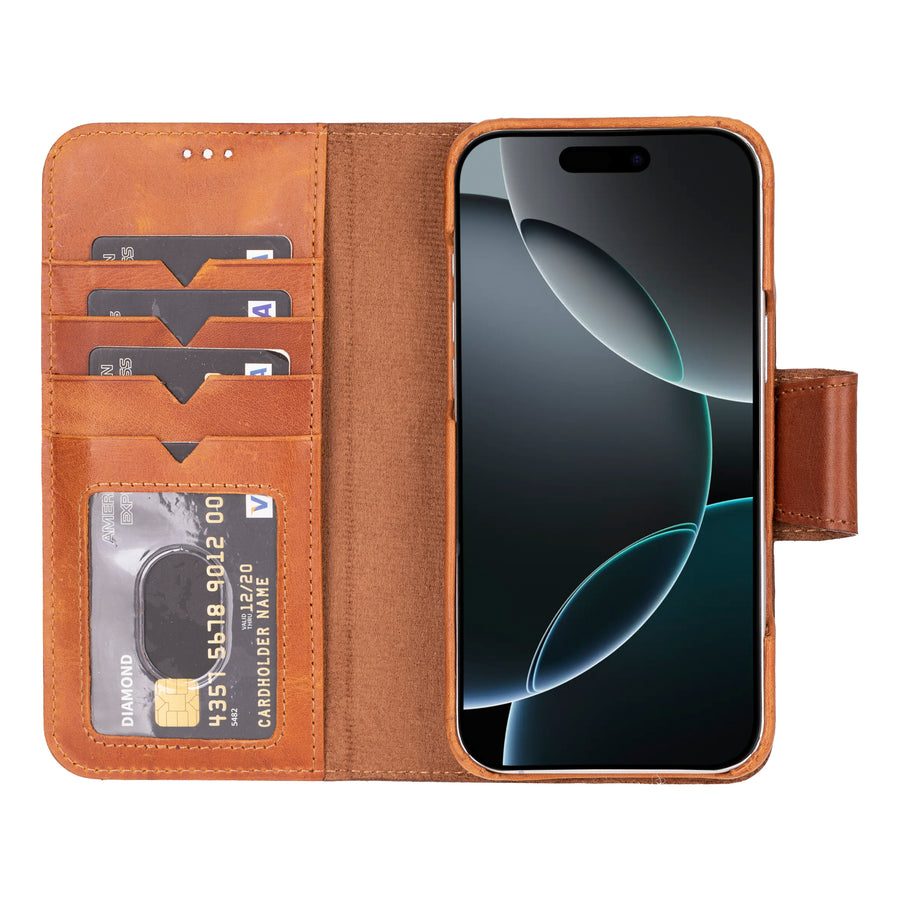 Vicenza RFID Blocking Detachable Leather Wallet Case for iPhone 16 Plus