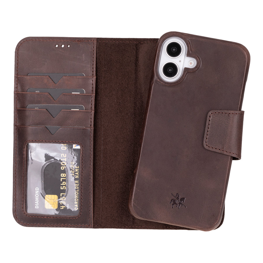 Vicenza RFID Blocking Detachable Leather Wallet Case for iPhone 16 Plus