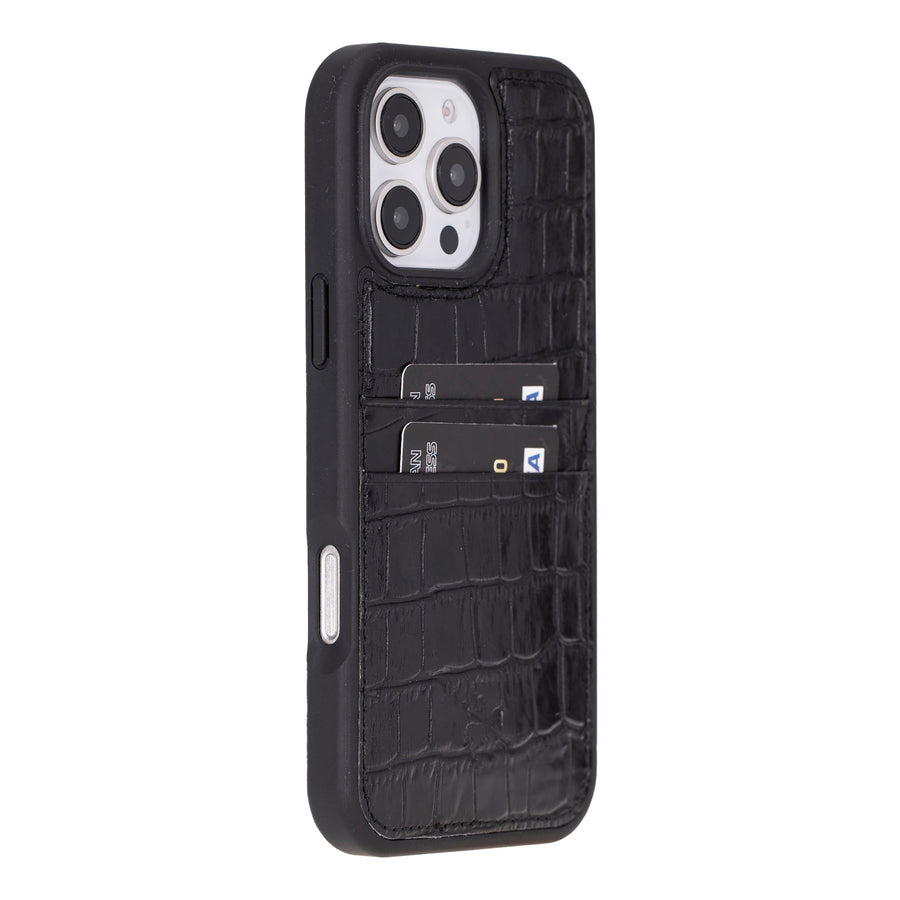 Funda tipo billetera de cuero Capri Snap On para iPhone 15 Pro Max