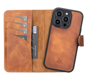 Techstudio for iPhone 14 pro Case Leather Flip Cover Magnetic Wallet case  Logo Hole Beige